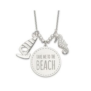 Sterling Silver Take me to The Beach Charm Necklace with Chain (16 inches)